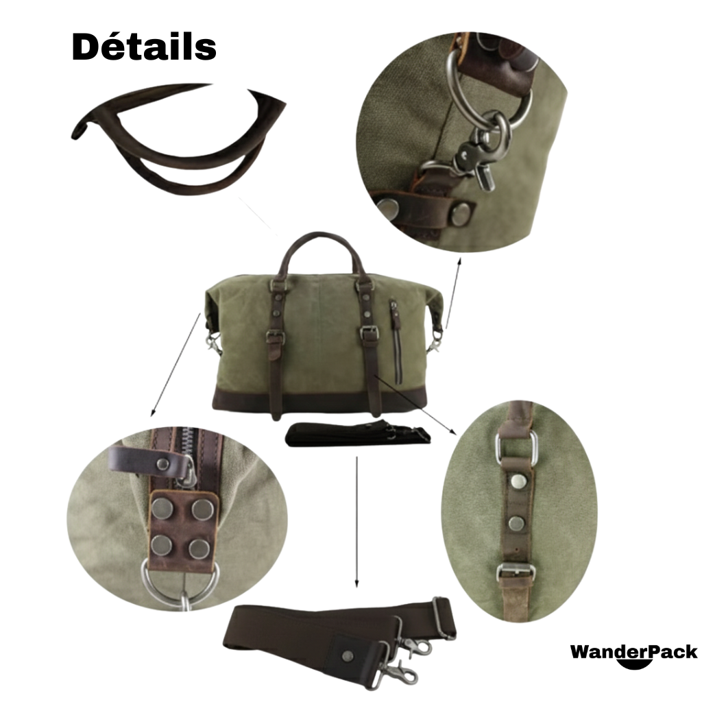 Sac de voyage 31L en toile canvas épaisse et cuir