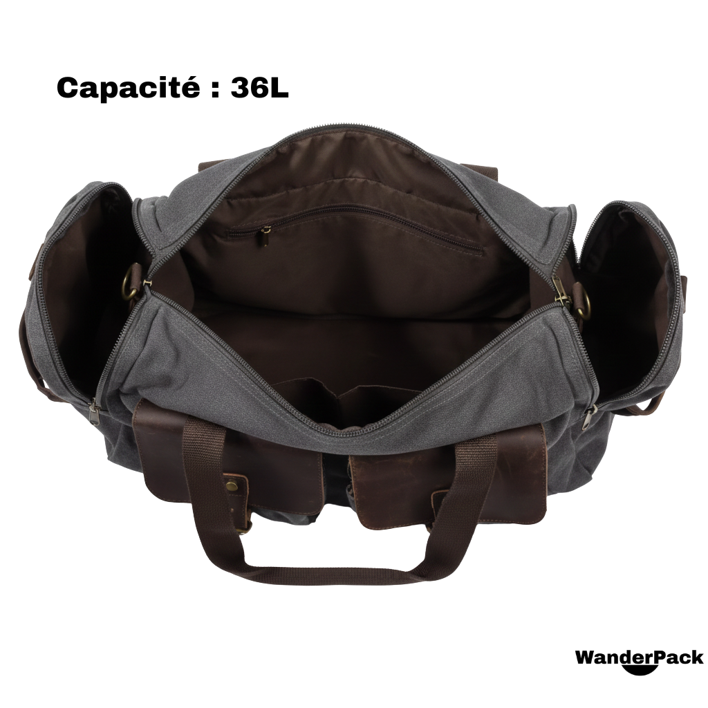 Sac de Voyage en Toile et Cuir 36L