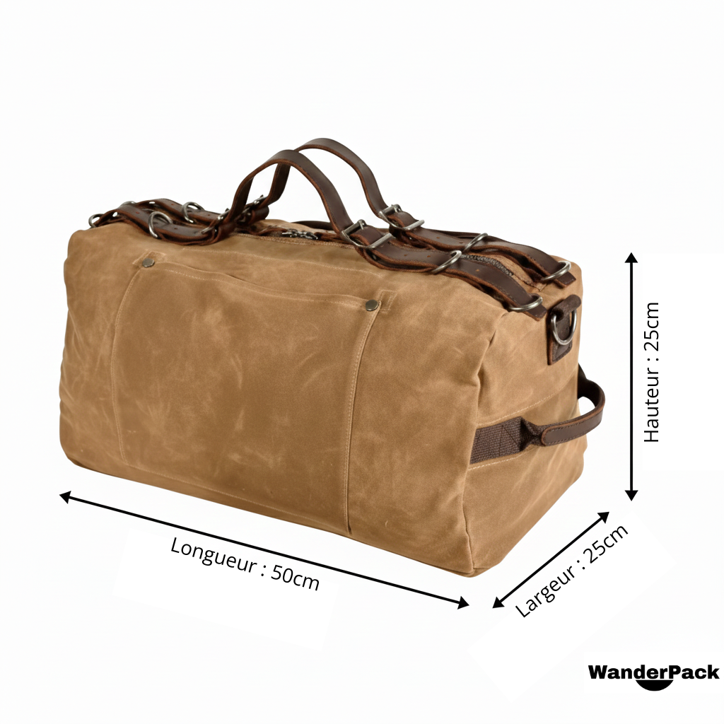 Sac de Voyage en Toile et Cuir de Vachette 31L