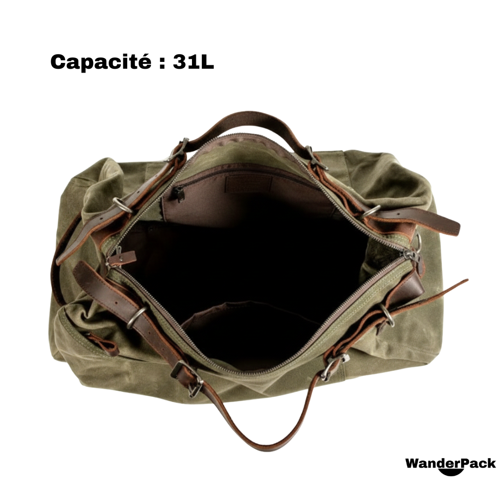Sac de Voyage en Toile et Cuir de Vachette 31L