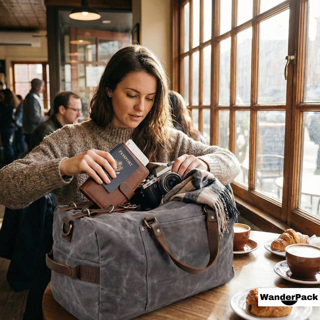 Sac de Voyage en Toile et Cuir de Vachette 31L