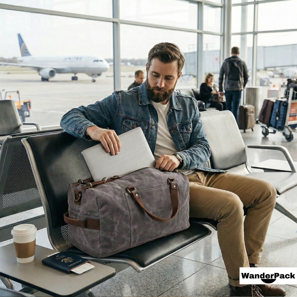 Sac de Voyage en Toile et Cuir de Vachette 31L