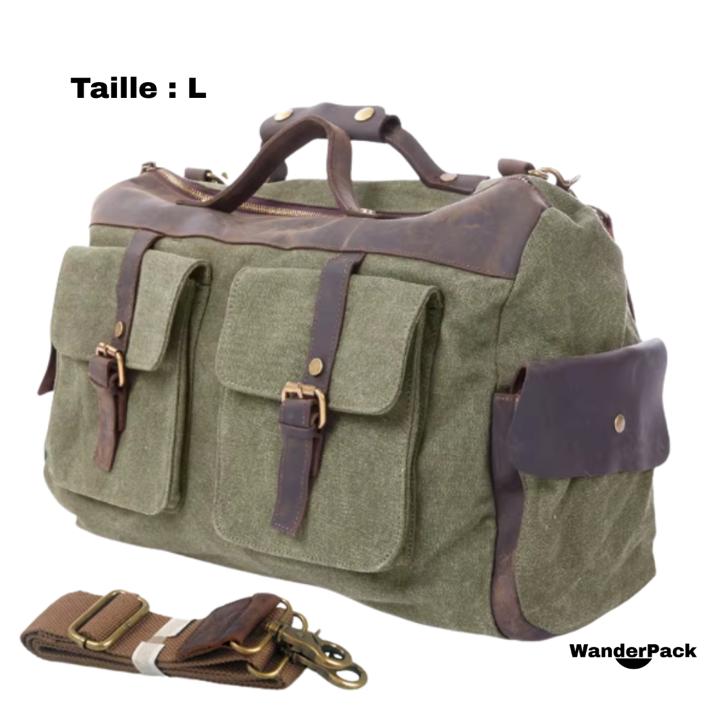 Sac de Voyage en Toile et Cuir Véritable