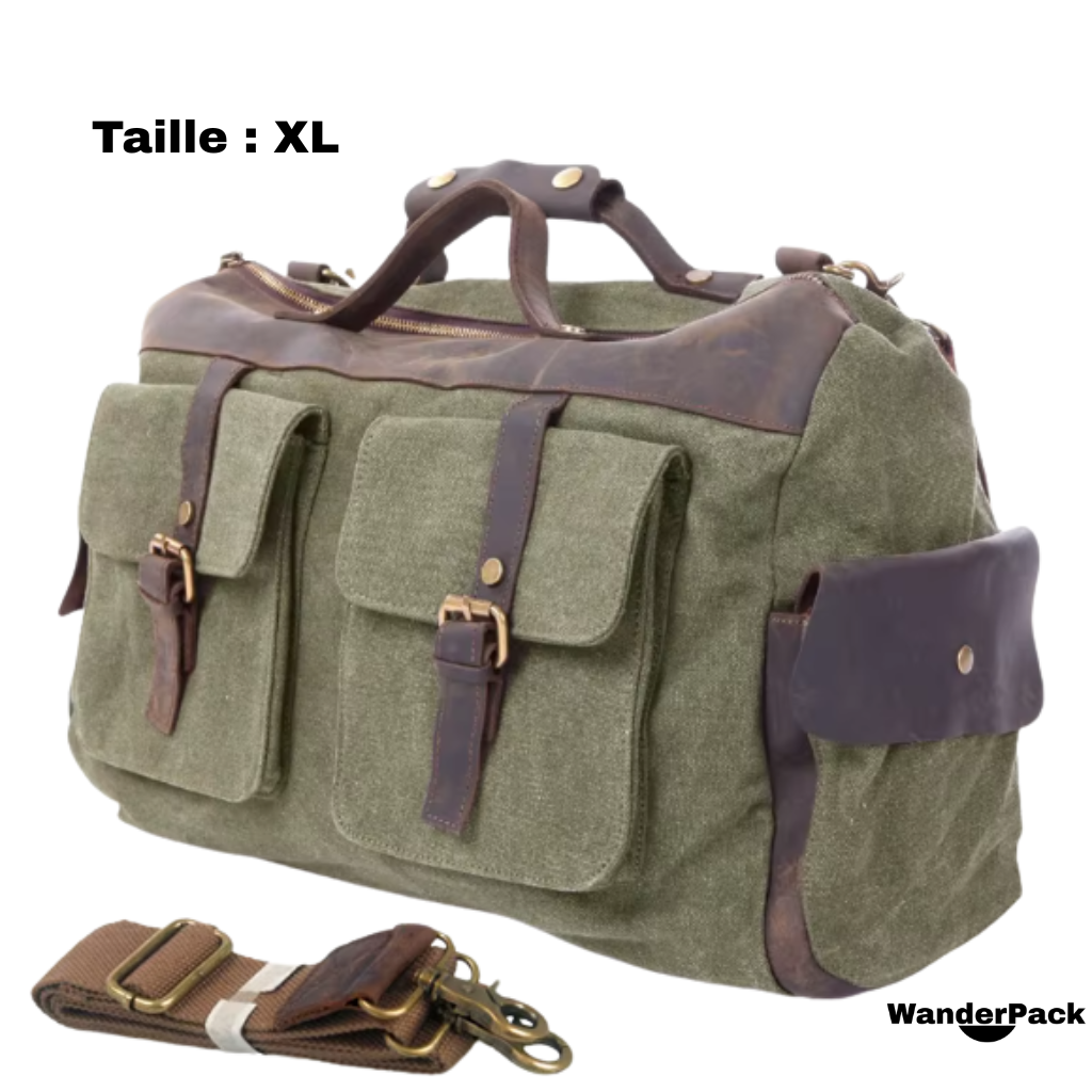 Sac de Voyage en Toile et Cuir Véritable