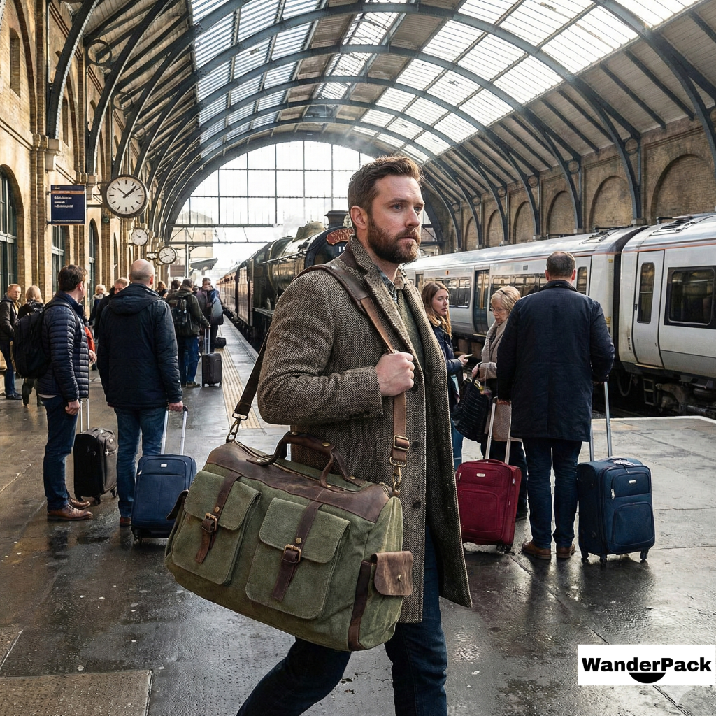 Sac de Voyage en Toile et Cuir Véritable