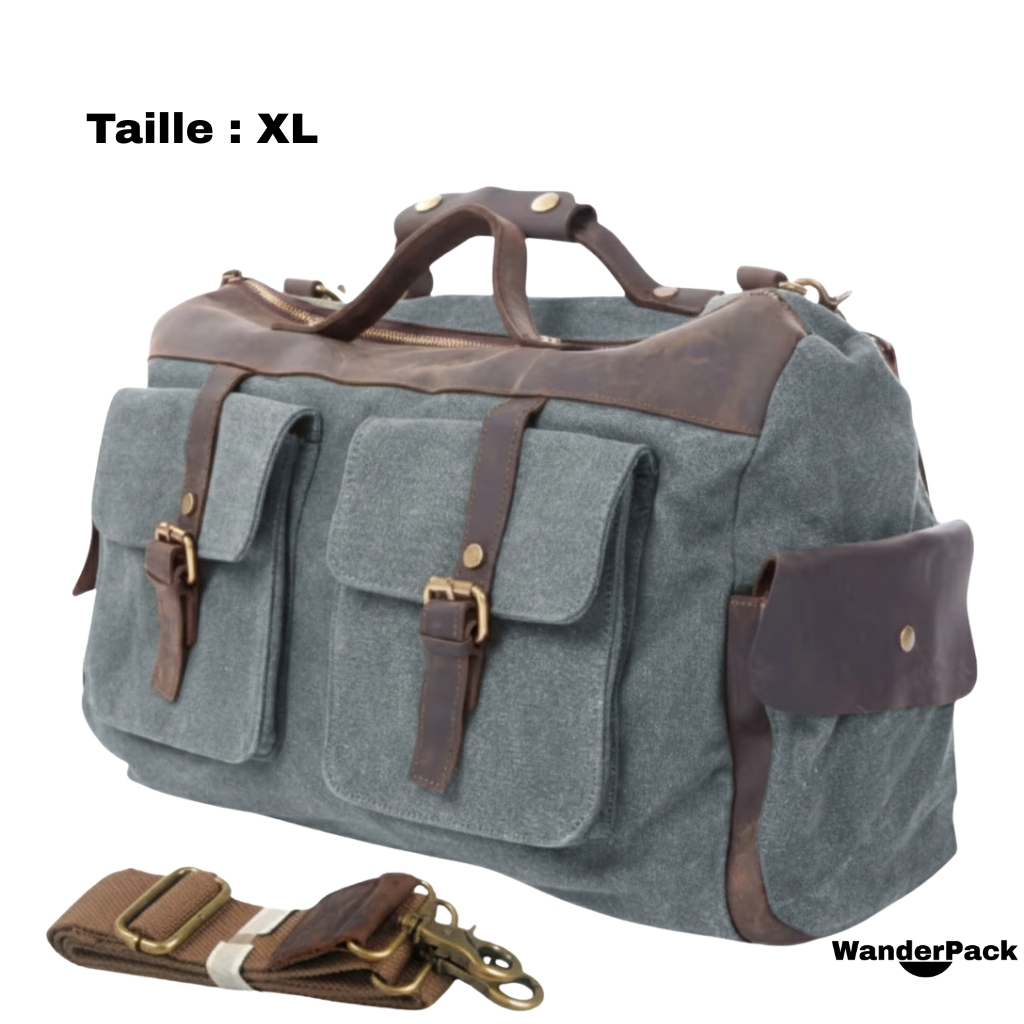 Sac de Voyage en Toile et Cuir Véritable