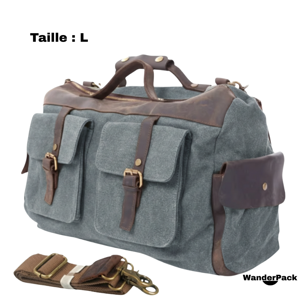 Sac de Voyage en Toile et Cuir Véritable