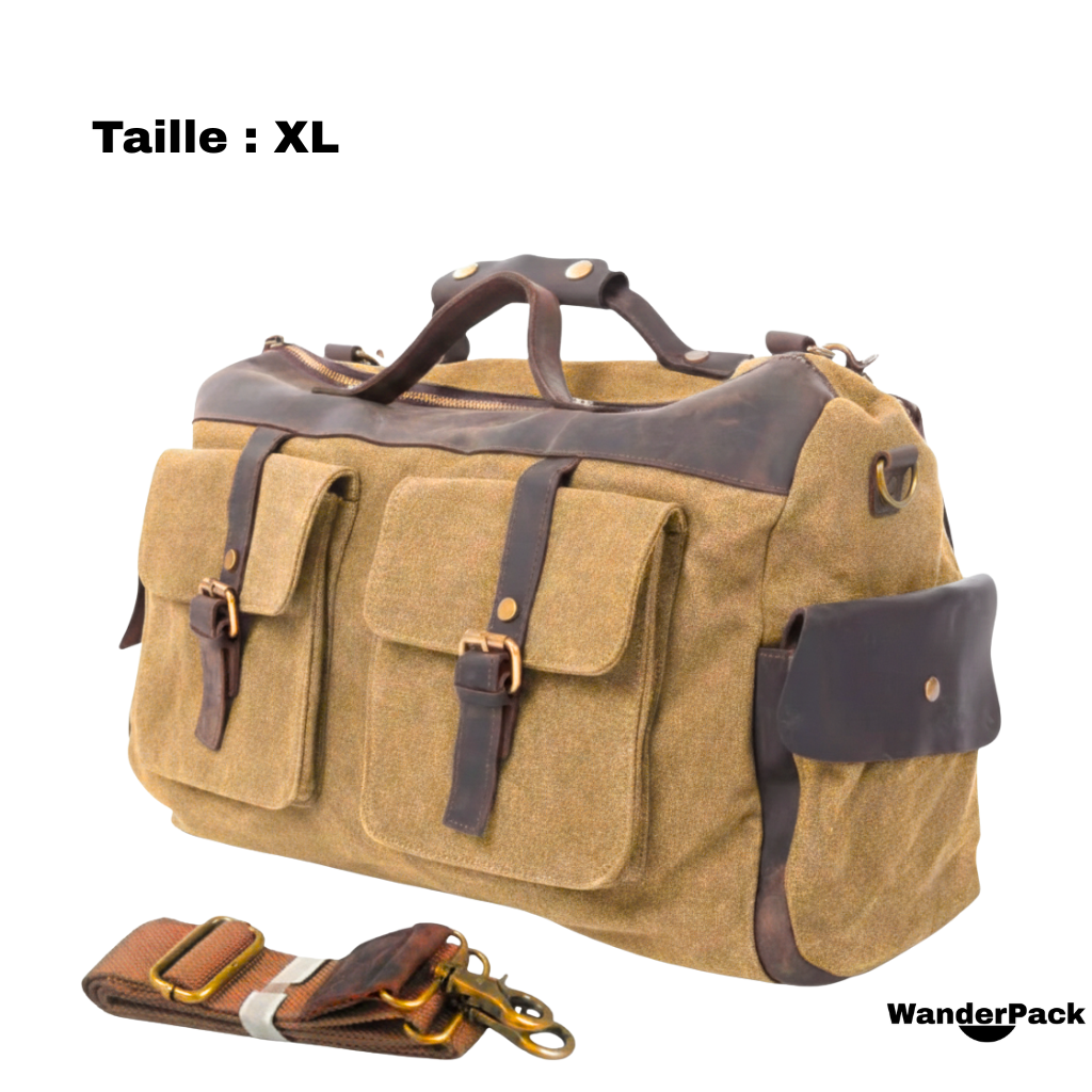 Sac de Voyage en Toile et Cuir Véritable