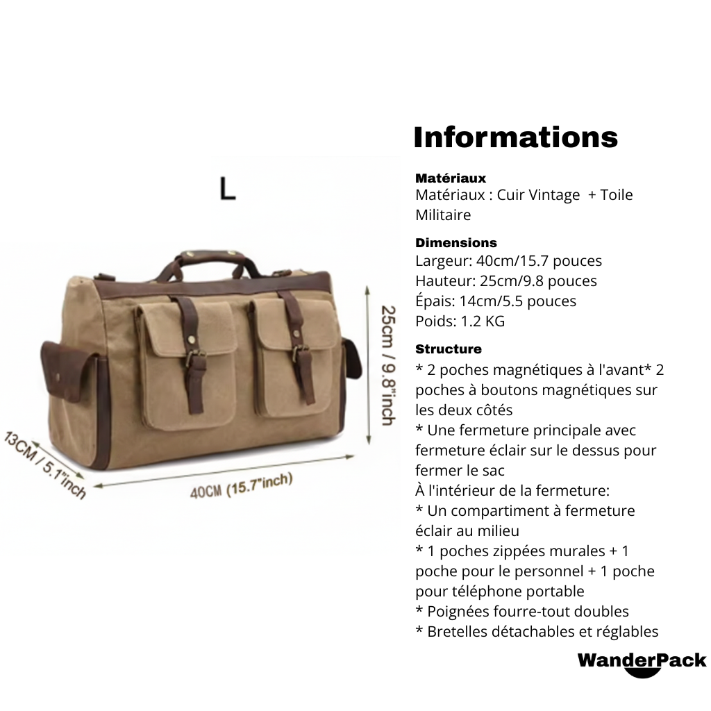 Sac de Voyage en Toile et Cuir Véritable