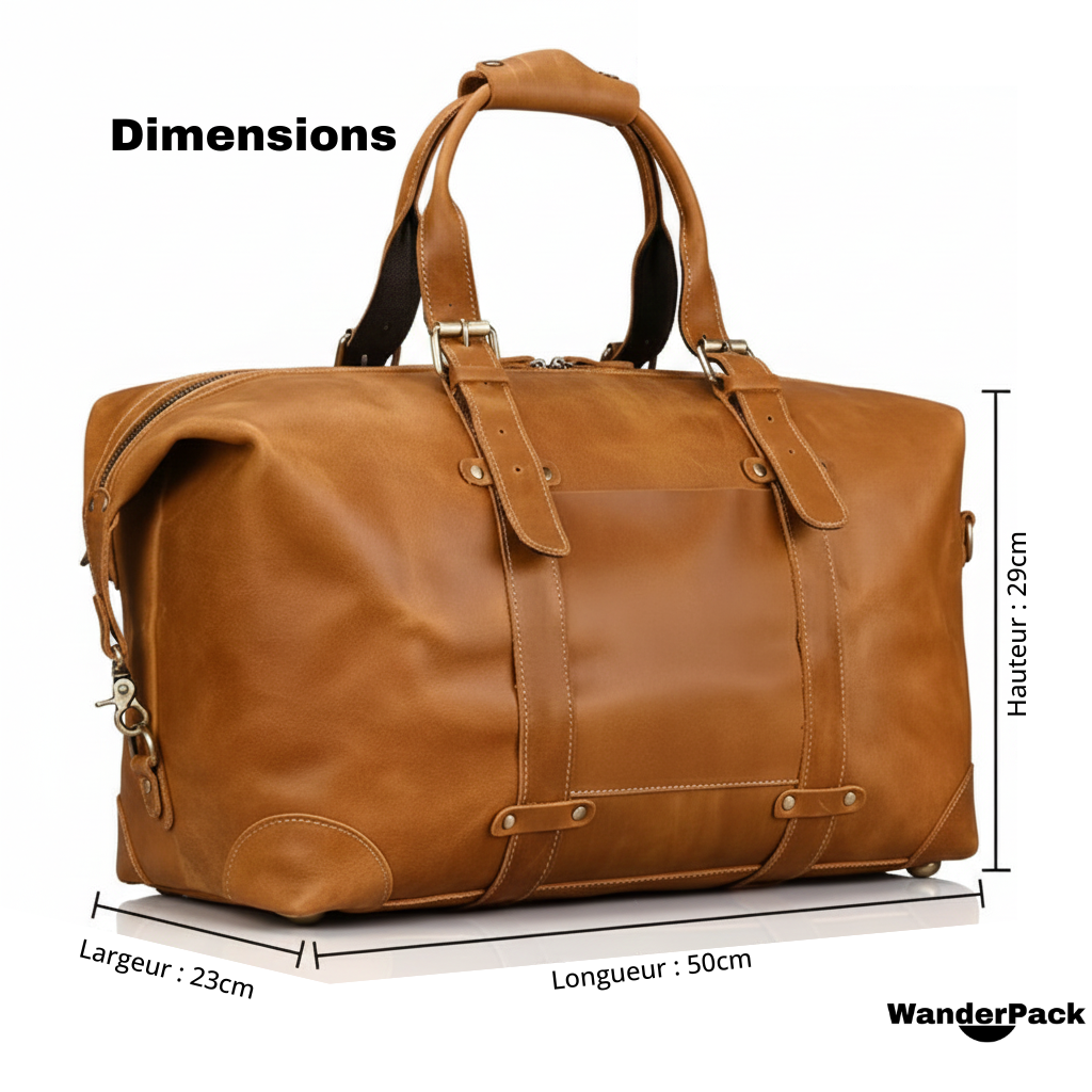 Sac de Voyage en Cuir Véritable 33L