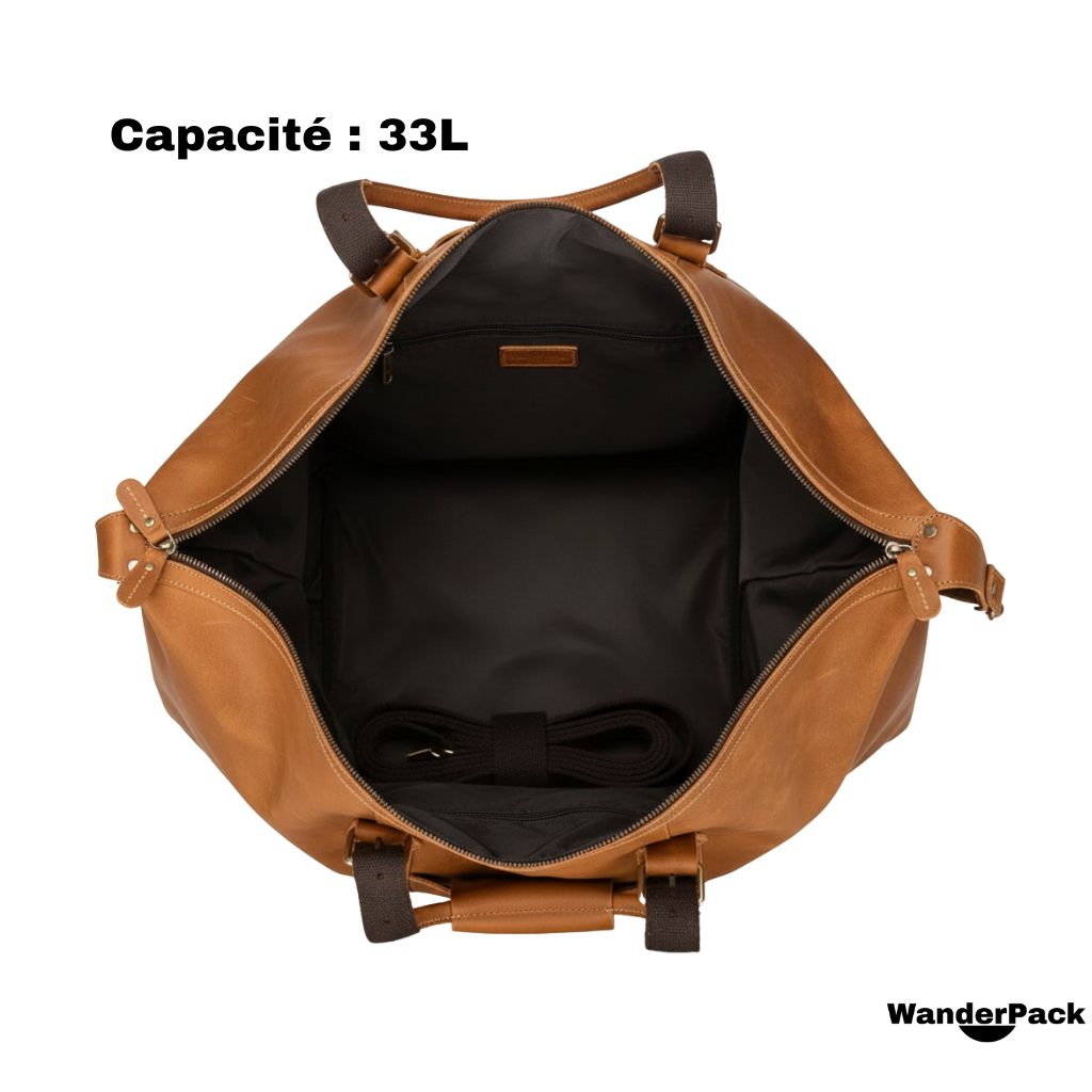 Sac de Voyage en Cuir Véritable 33L
